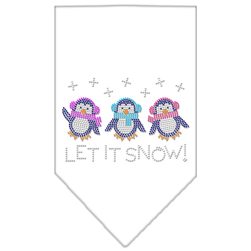 Let It Snow Penguins Rhinestone Bandana White Large